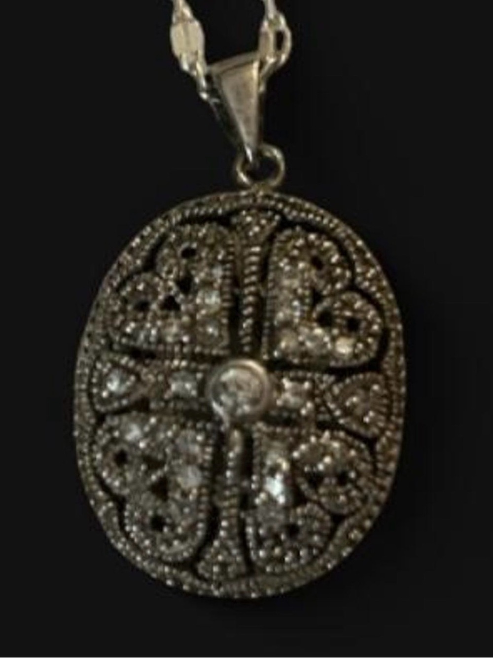 Vintage Sterling Silver & Marcasite Clover Locket